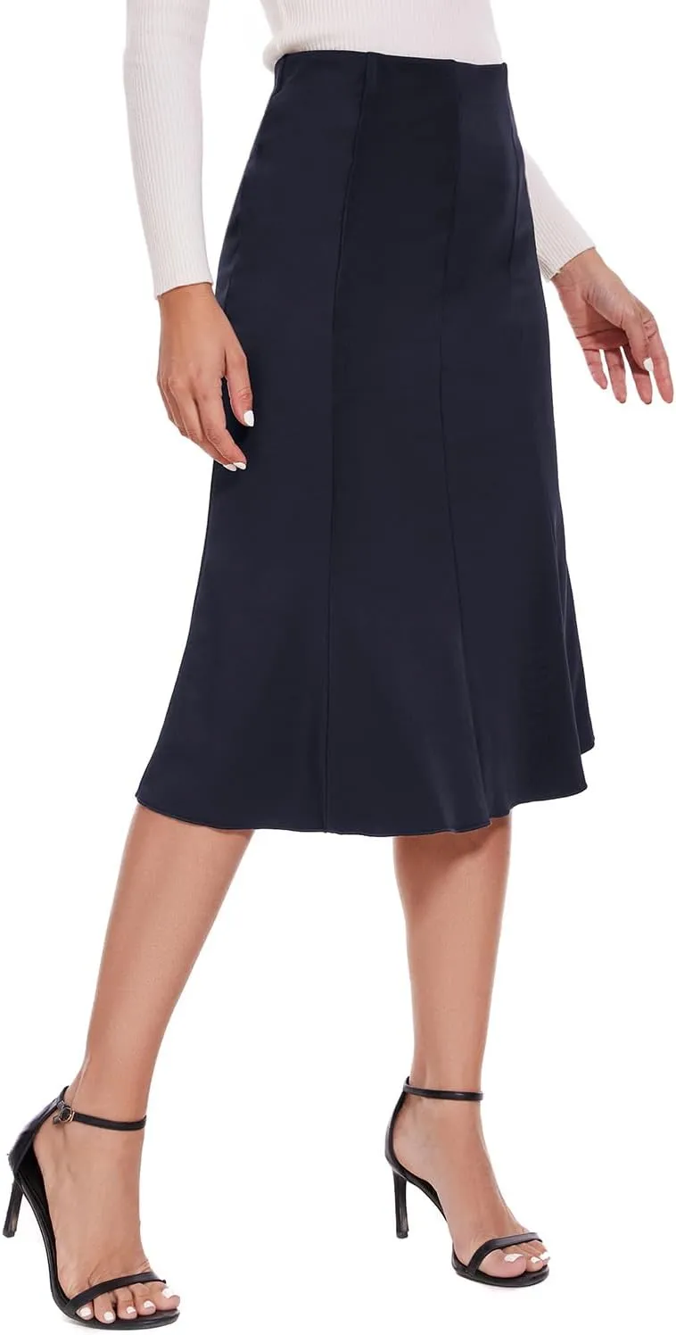 Women Elegant Knee Length Flared Skirt for Office and Casual