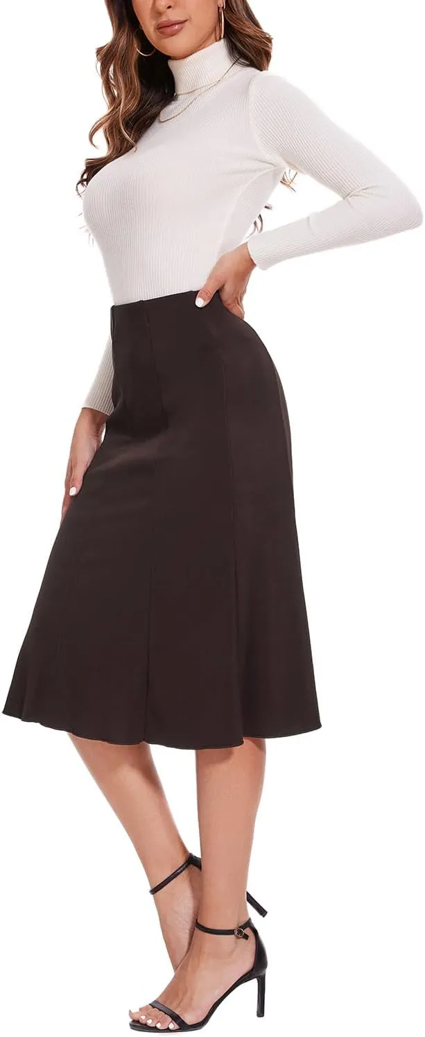 Women Elegant Knee Length Flared Skirt for Office and Casual