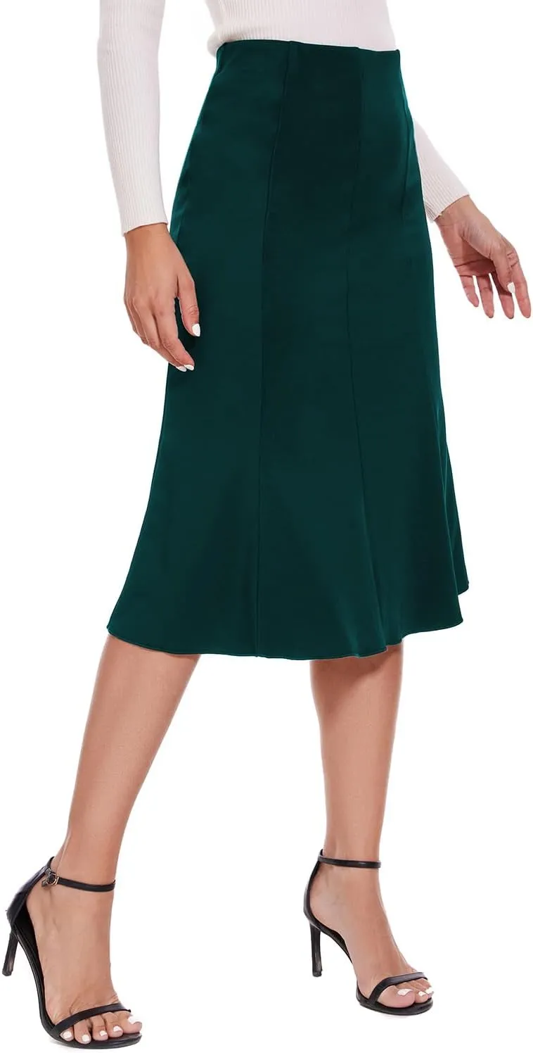 Women Elegant Knee Length Flared Skirt for Office and Casual