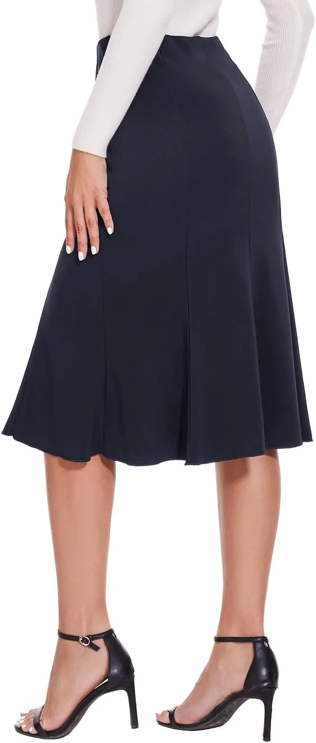 Women Elegant Knee Length Flared Skirt for Office and Casual