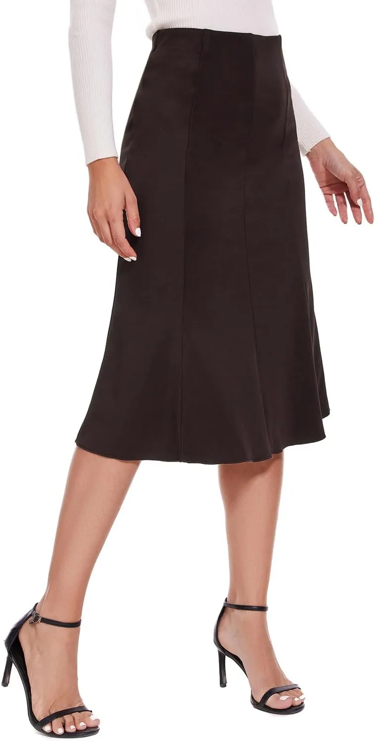 Women Elegant Knee Length Flared Skirt for Office and Casual