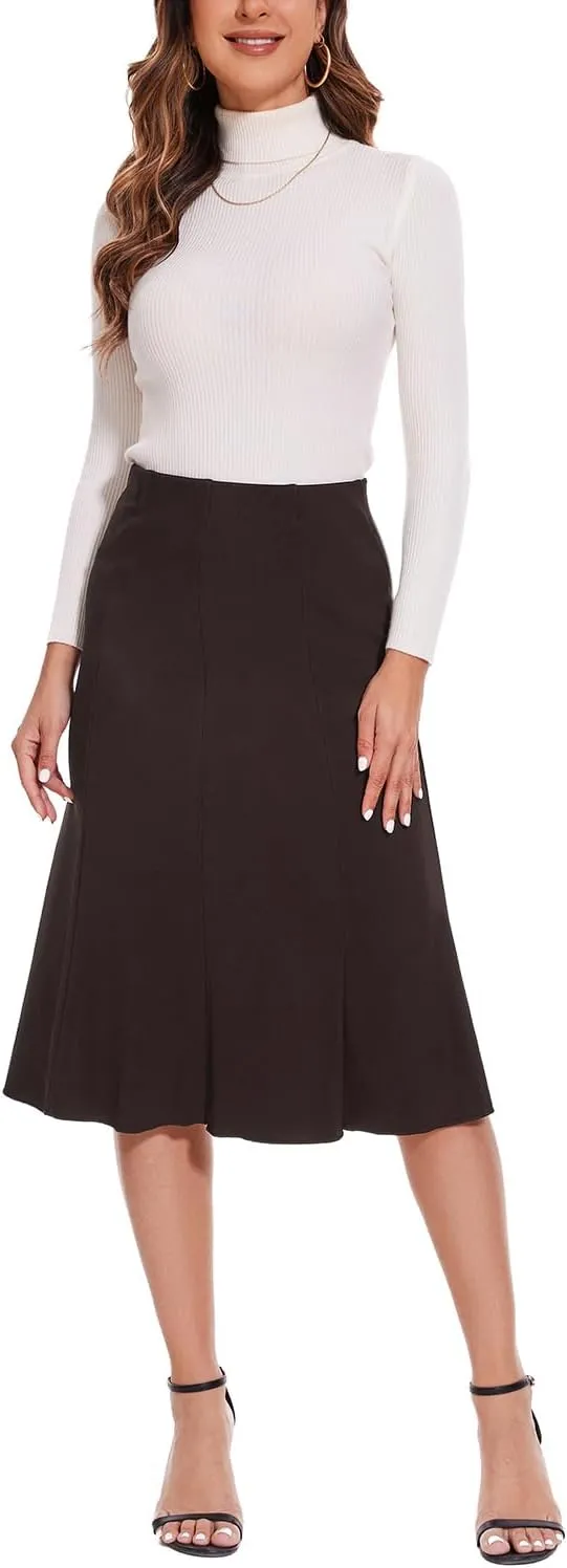 Women Elegant Knee Length Flared Skirt for Office and Casual