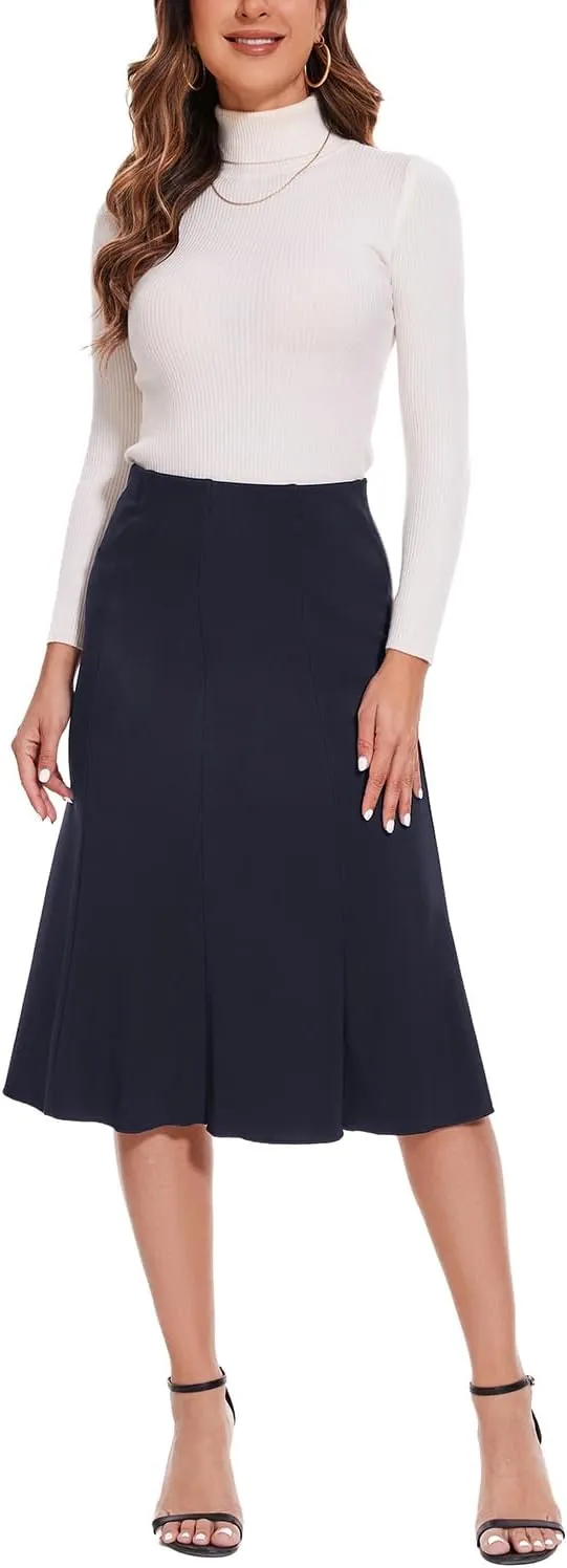 Women Elegant Knee Length Flared Skirt for Office and Casual
