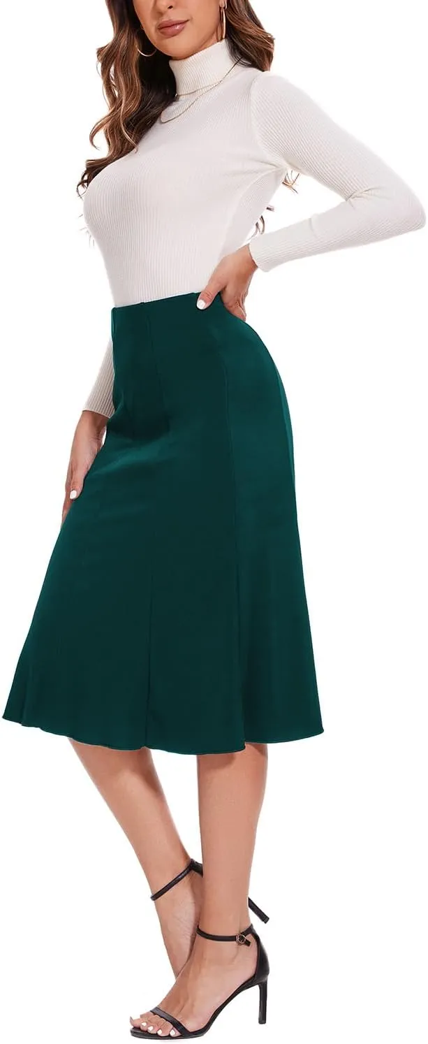 Women Elegant Knee Length Flared Skirt for Office and Casual