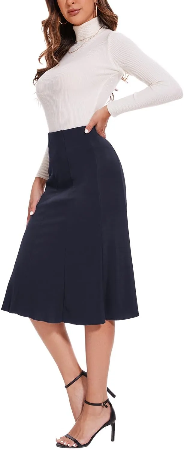 Women Elegant Knee Length Flared Skirt for Office and Casual