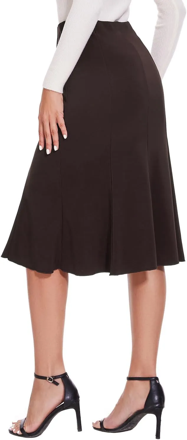Women Elegant Knee Length Flared Skirt for Office and Casual