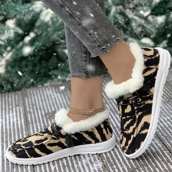 Women's Casual Zebra Print Thick Sole Plush Flats 09999580S