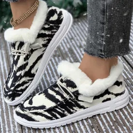 Women's Casual Zebra Print Thick Sole Plush Flats 09999580S