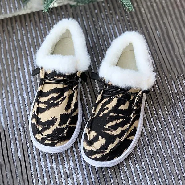 Women's Casual Zebra Print Thick Sole Plush Flats 09999580S