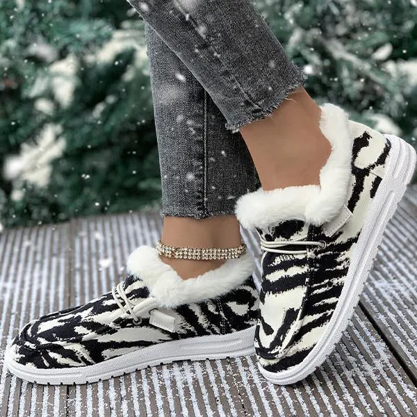 Women's Casual Zebra Print Thick Sole Plush Flats 09999580S