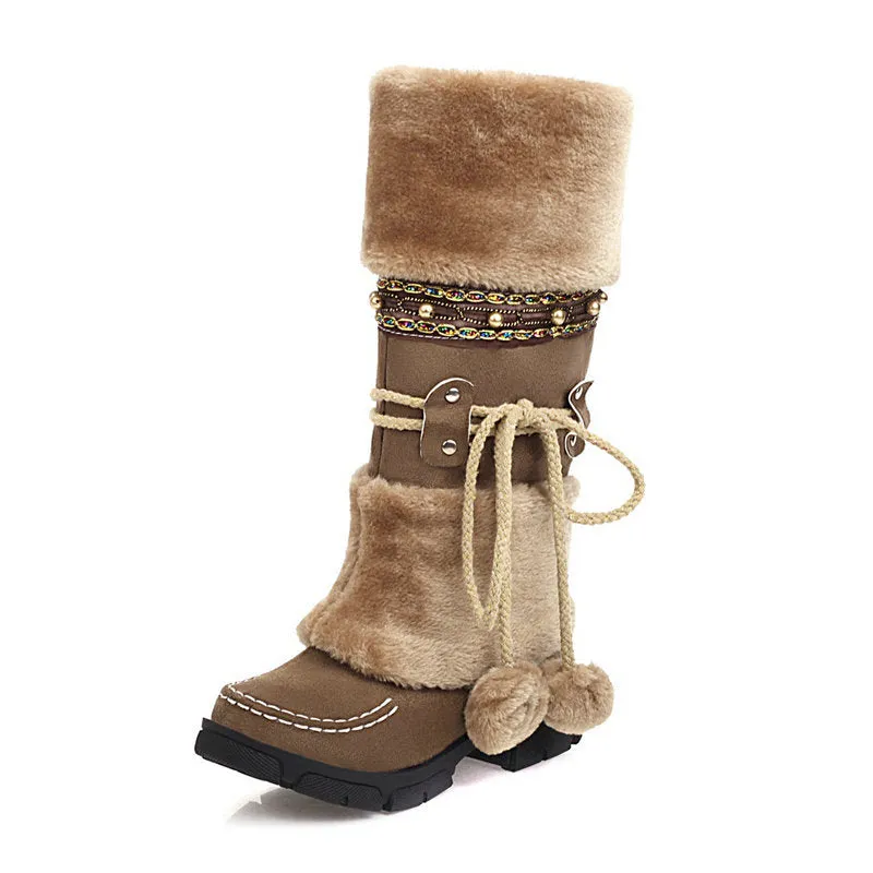 Women's Suede Mid Calf Snow Boots