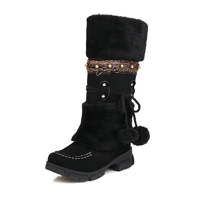 Women's Suede Mid Calf Snow Boots