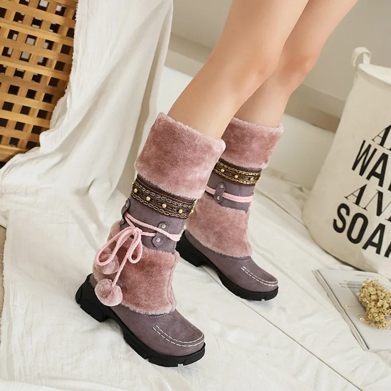 Women's Suede Mid Calf Snow Boots