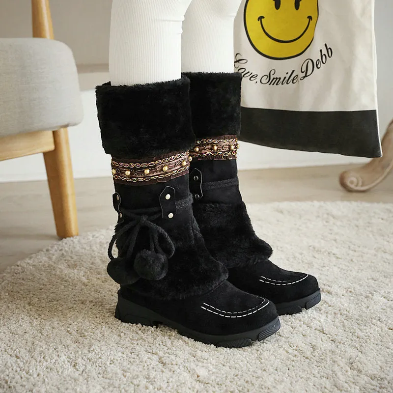 Women's Suede Mid Calf Snow Boots