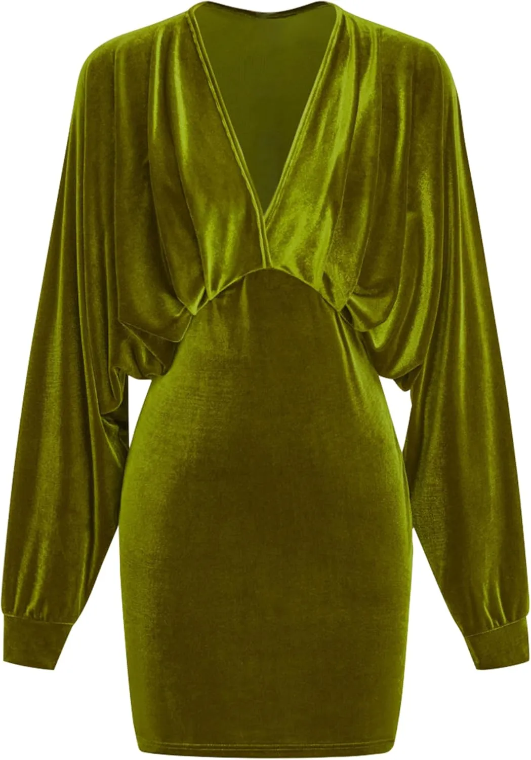 YMDUCH Women's Elegant Deep V Neck Long Sleeve Batwing Bodycon Velvet Mini Party Club Dress