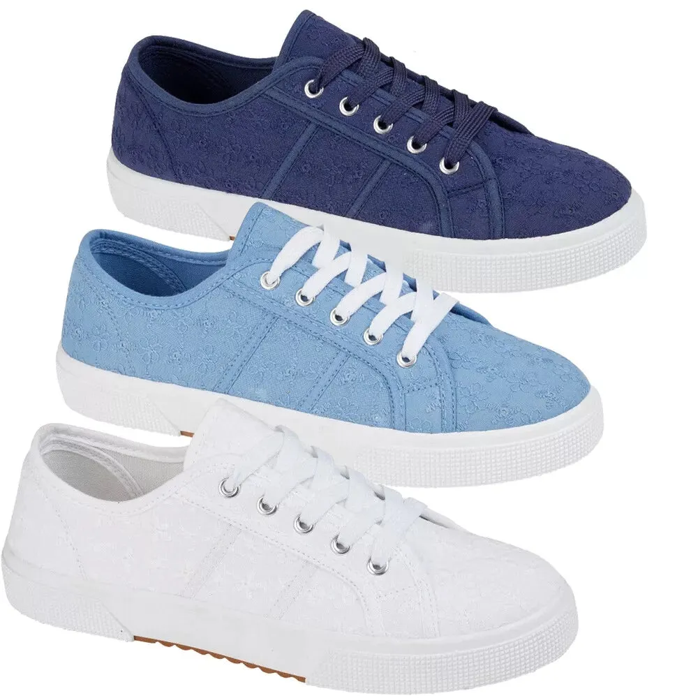 ZITA Ladies Floral Trainers Shoes Plimsoll Sneakers Lace Up Womens Canvas Pumps Sizes