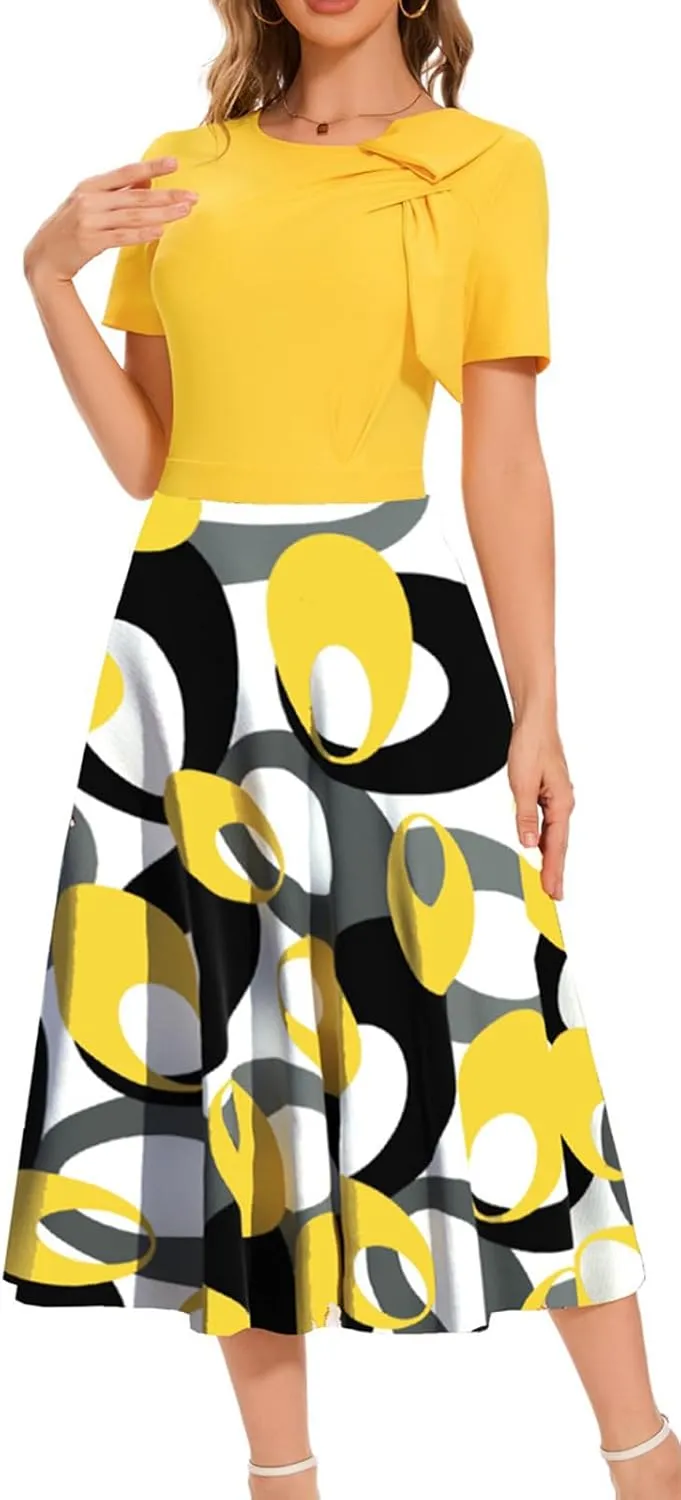 ZonJie Casual Dress for Women Elegant Summer Ruffle Cap Sleeve V Neck Swing A Line Cocktail Party Long Dresses