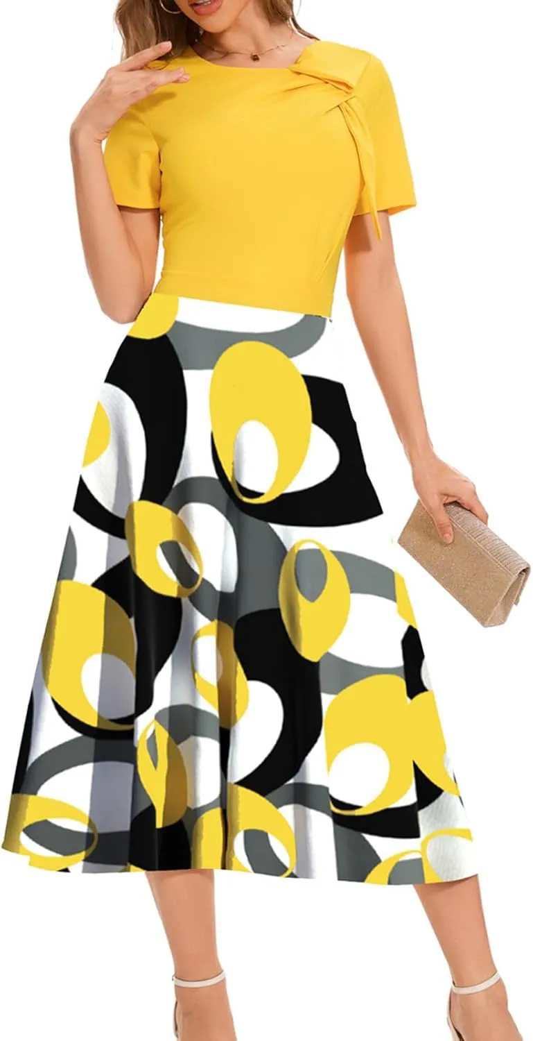 ZonJie Casual Dress for Women Elegant Summer Ruffle Cap Sleeve V Neck Swing A Line Cocktail Party Long Dresses